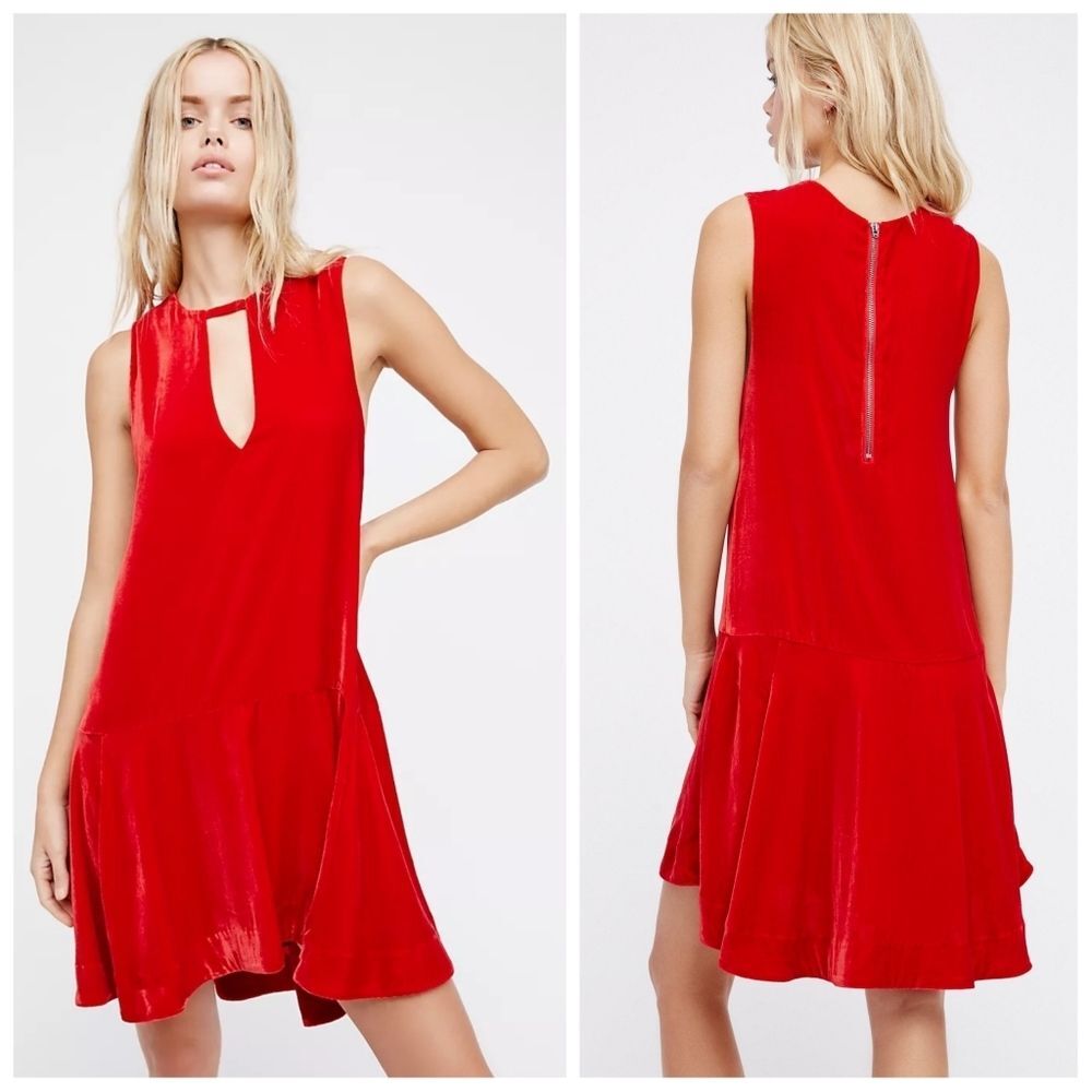 NWT|Free People Soft Focus Red Velvet Sleeveless Dress, XS